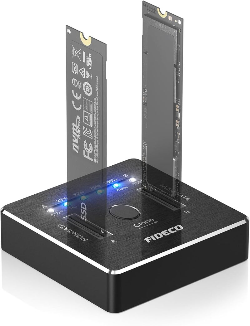 FIDECO M.2 NVMe SATA SSD Cloner Dock, USB 3.2 Gen 2 X 2, 20Gbps Dual NVMe SATA SSD Enclosure, M.2 Duplicator Cloner, Support Offline Clone, UASP and Trim, Aluminum Design - Image 1